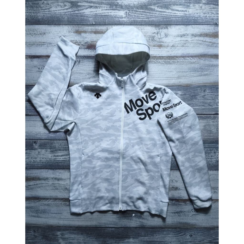 Jaket descente sweater hoodie move sport zipper double faced motoran hangout unisex camo white brand