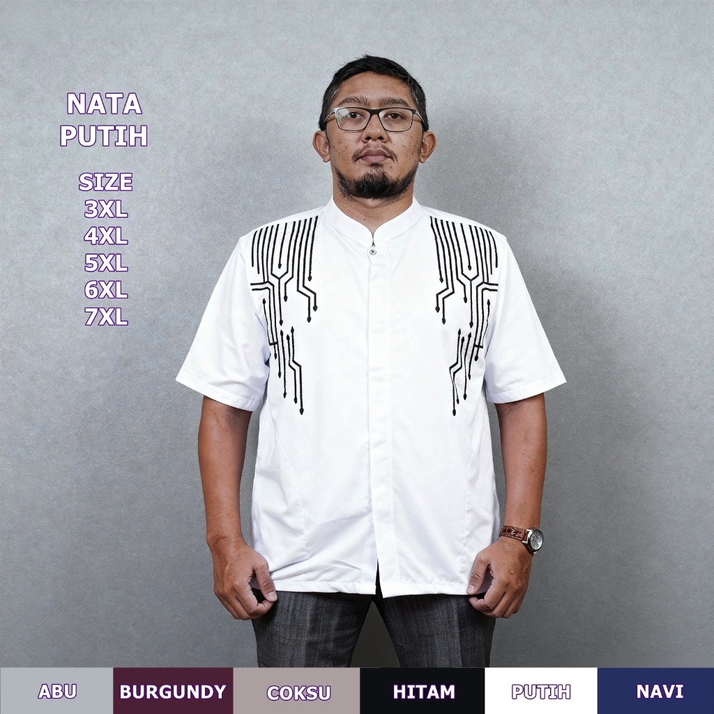 Baju Koko Jumbo 3XL sampai 7XL Terbaru dengan Bordir untuk Ukuran 3XL-7XL Nata Putih