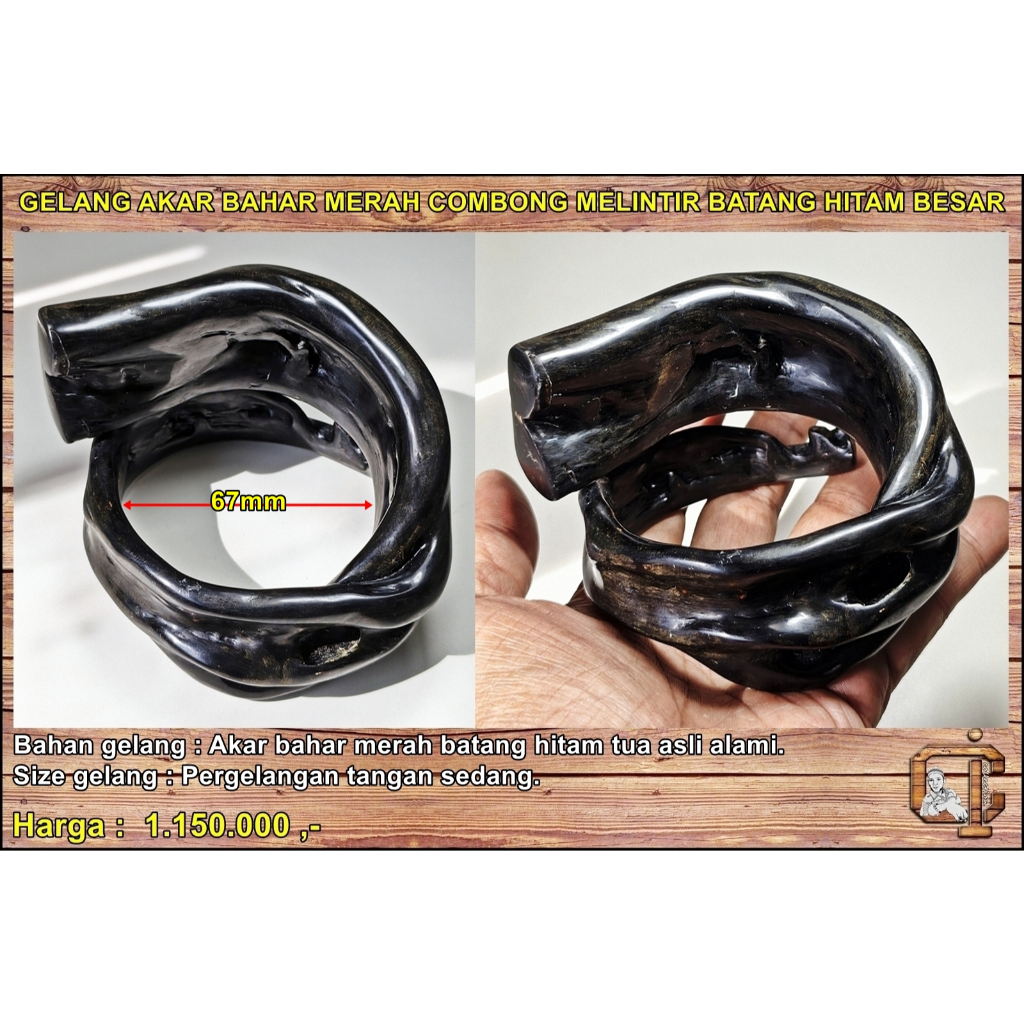 Gelang akar bahar merah combong melintir batang hitam besar asli alami.