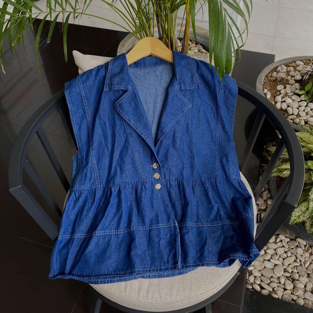 MELODIE GEO VEST JEANS DENIM OVERSIZE / JACKET ROMPI OVERSIZE / VEST JEANS WANITA VINTAGE KOREAN STY