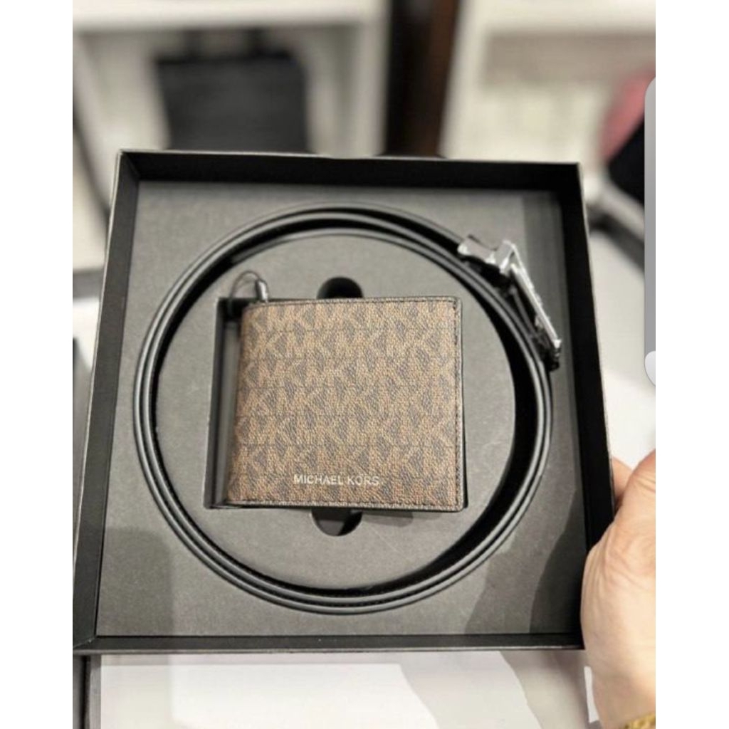 Gift Set MK Genuine Leather Patern Wallet and Belt