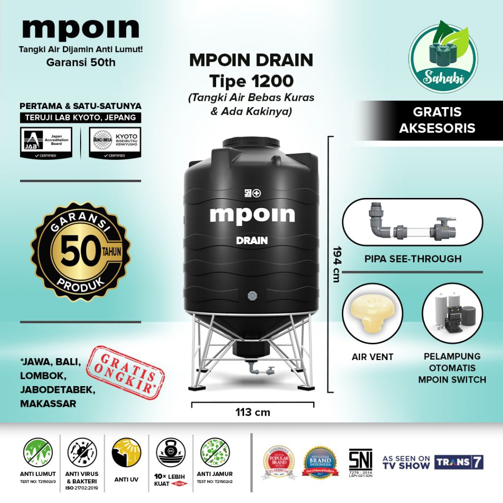 Tandon Air / Tangki Air / Toren Air MPOIN DRAIN 1200 Liter