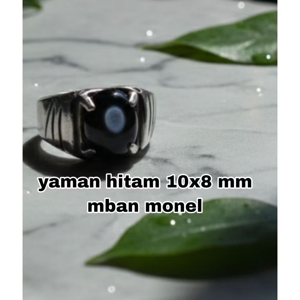 cincin batu akik yaman hitam 10 mm mban monelgigi