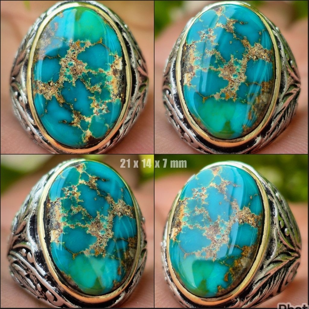 Pirus Persia Hijau Gradasi Biru Lawasan Tua Urat Emas