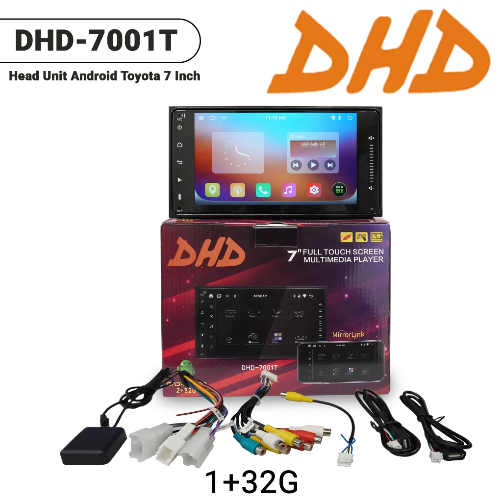 Head Unit ANDROID 7 Inch (Plug and Play Ukuran dan Socket TOYOTA) Double Din Tape Mobil Android DHD-