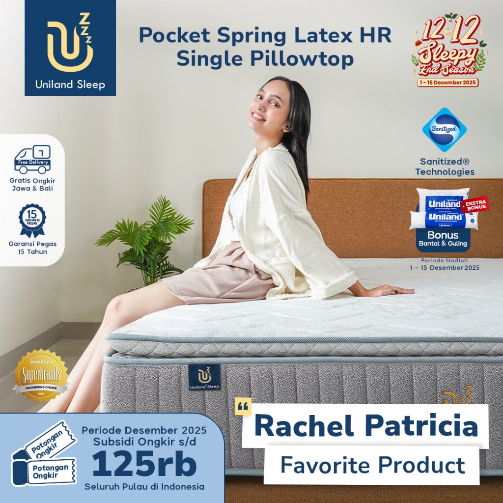 Uniland Sleep Kasur Pocket Spring Latex HR Single Pillowtop 30cm