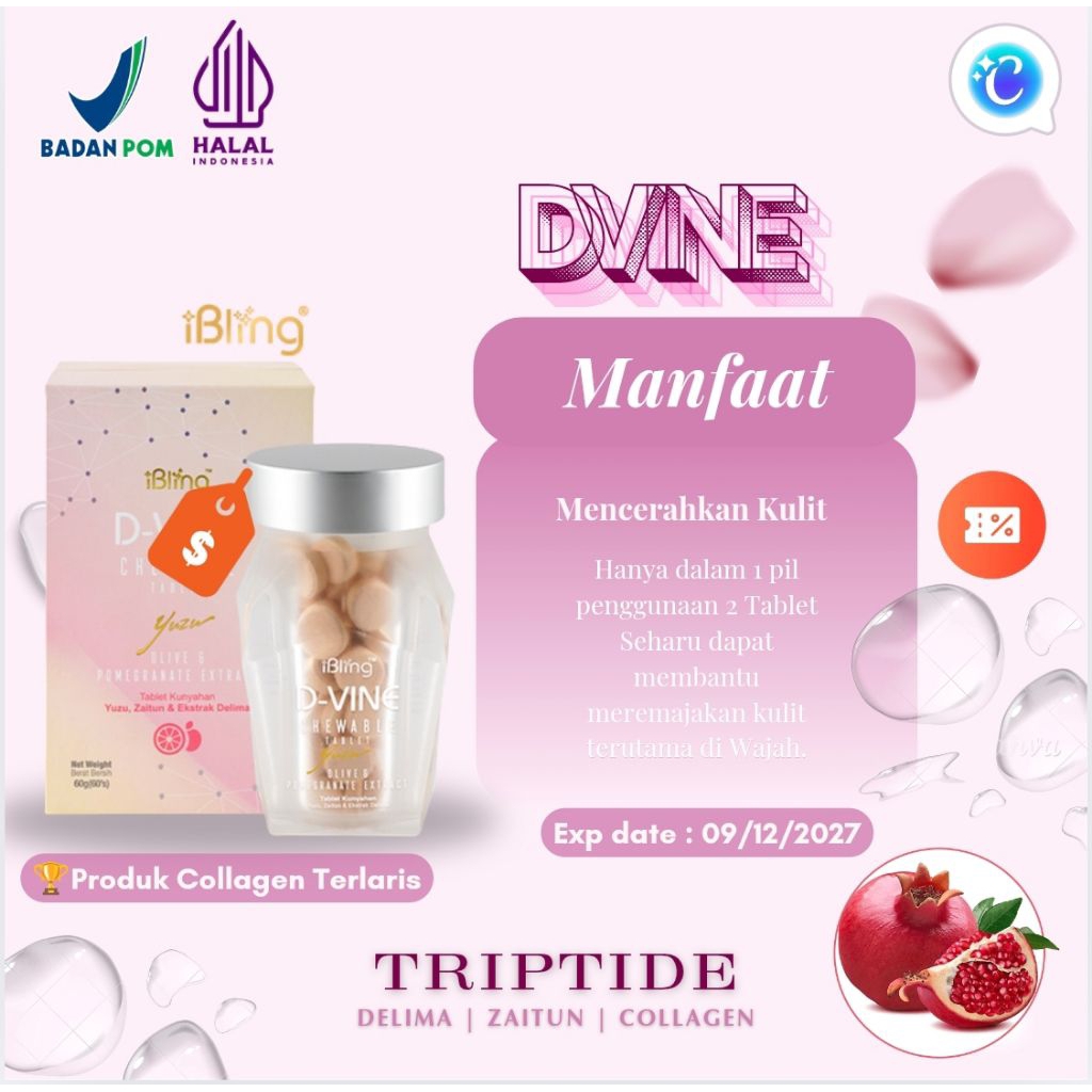 Dvine Kolagen 30 Butir Permen Pemutih 100% Aslii