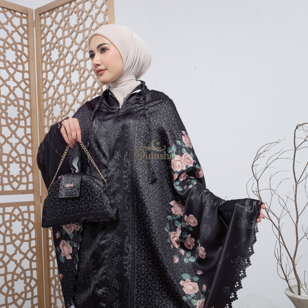 Allfarizi Mukena Dewasa Premium Jumbo 2in1 Sutra Silk Japan Motif Flower Luxury Lasercut Terbaru