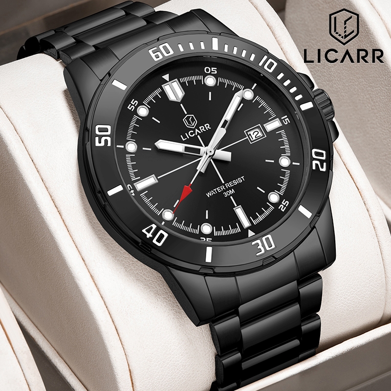 LICARR Jam Tangan Mewah Bisnis Cowok  Jam Tangan Olahraga Kuarsa Stainless Steel Tali Jam Tangan Pri