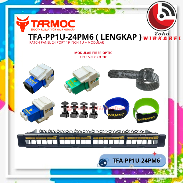 Tarmoc TFA-PP1U-24PM6 | Patch Panel 24 Port Fiber Optic FO LENGKAP Free 8 pcs Velcro tie