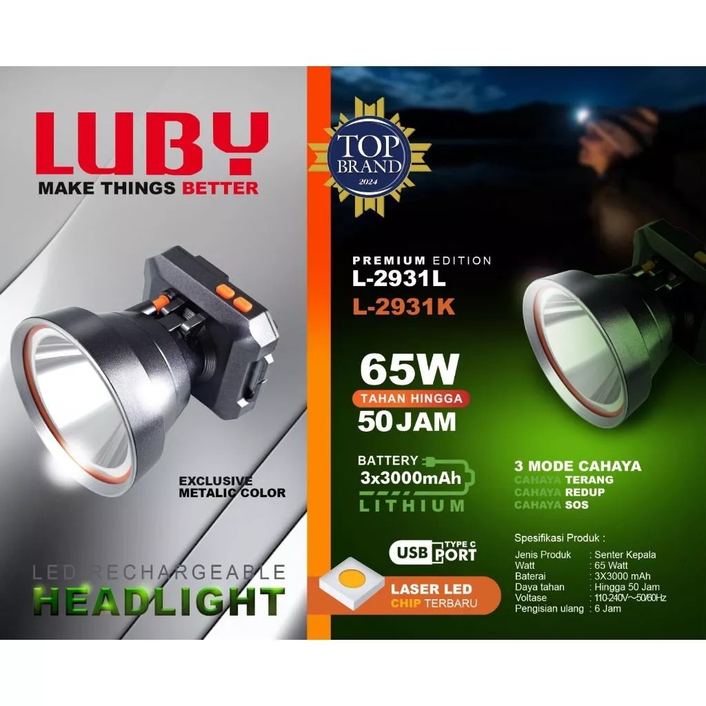 Senter Kepala/Headlamp Luby 60 watt all varian