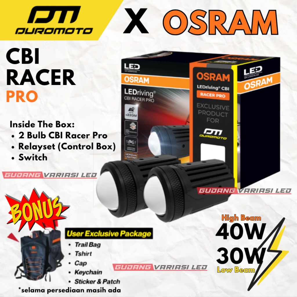 Duromoto X Osram CBI Racer Pro Lampu Foglamp Led Motor Mini Biled Waterproof Tahan Air 30/40 Watt