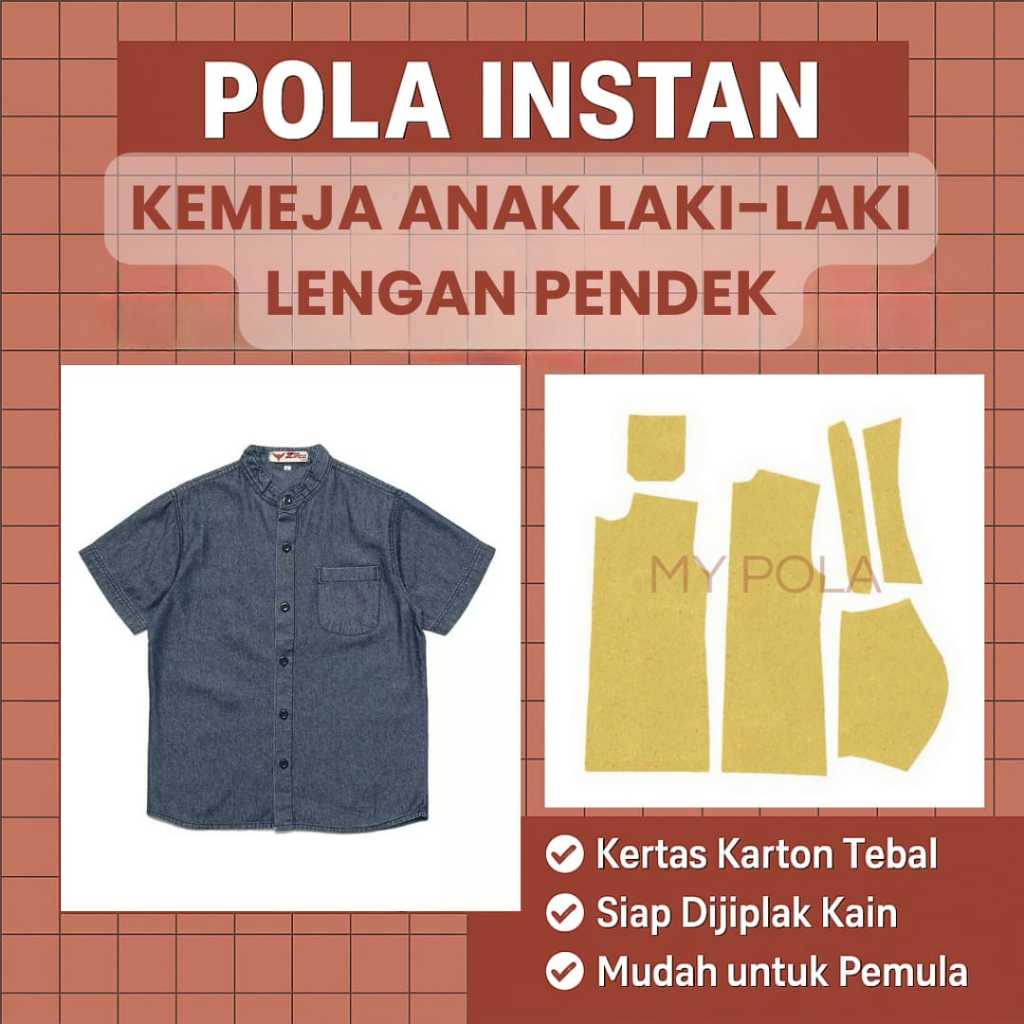 [ COD ] Pola Instan Kemeja Anak Laki-Laki Lengan Pendek - Pola Instan Kemeja Pria - Pola Kemeja Pria