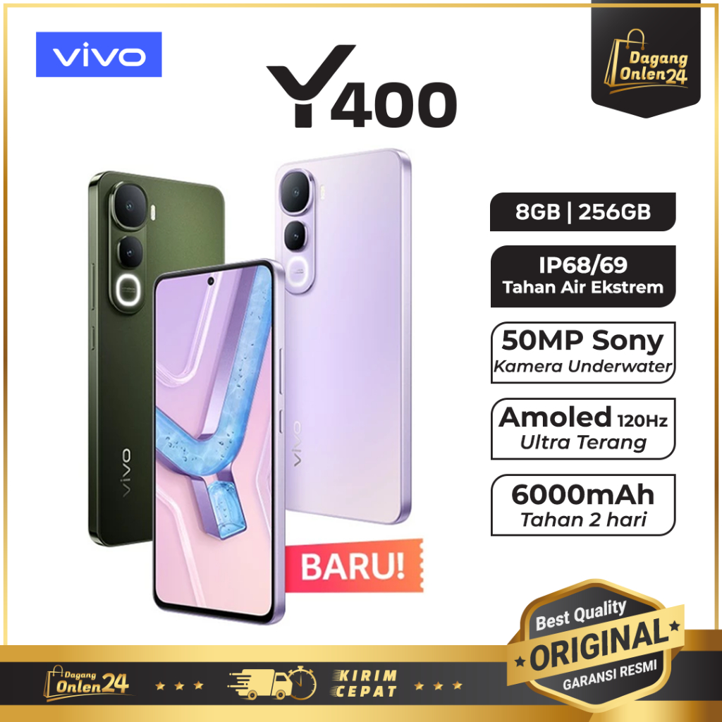 VIVO Y400 4G 8/256GB HP Kamera Terbaik Tahan Air Ram Besar Gaming Handphone Android HP Murah