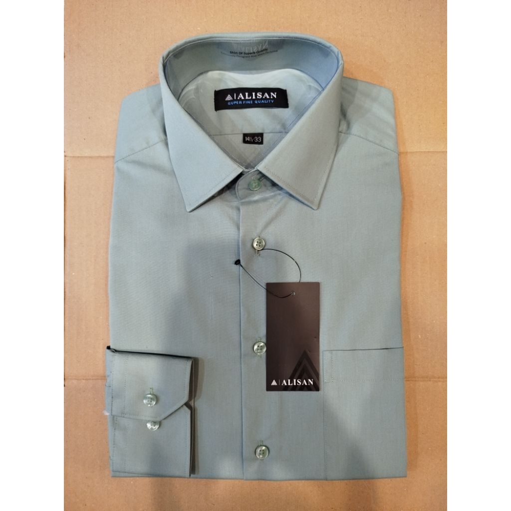 Alisan kemeja polos warna Hijau sage lengan panjang Reguler