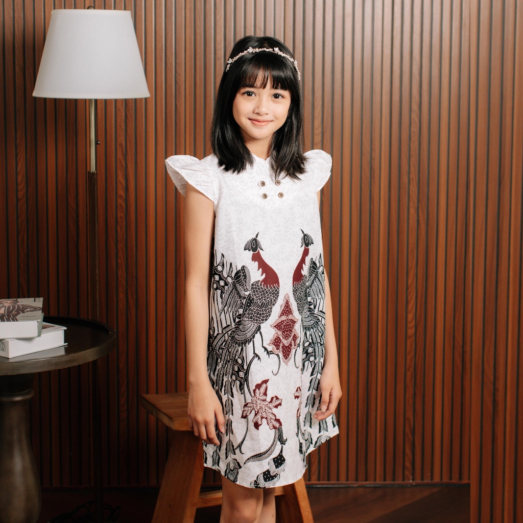 Adyatma Myra White Putih Dress Batik Anak Wanita Lengan Pendek Katun