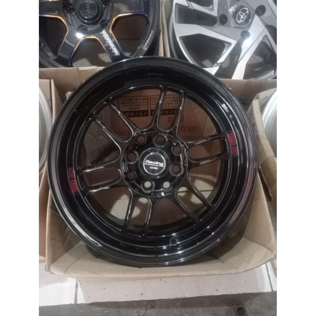 1 set (4 buah) velg baru rpf1 R15 pcd 4x100/114 lebar 6,5 rata ET 40 warna hitam