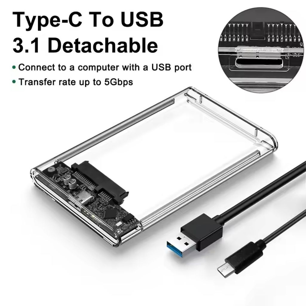 External Case HDD Enclosure Usb Type C 3.1/2.5 Inch Type C to USB A Transparant