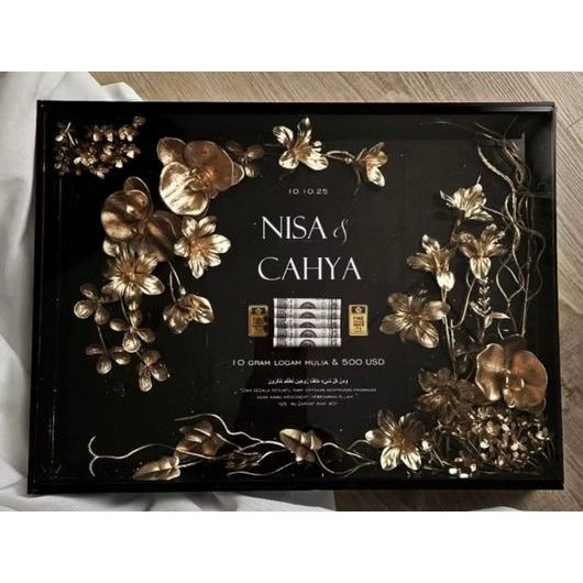 Mahar Akrilik hitam gold Background Printing /mahar hitam/mahar elegant