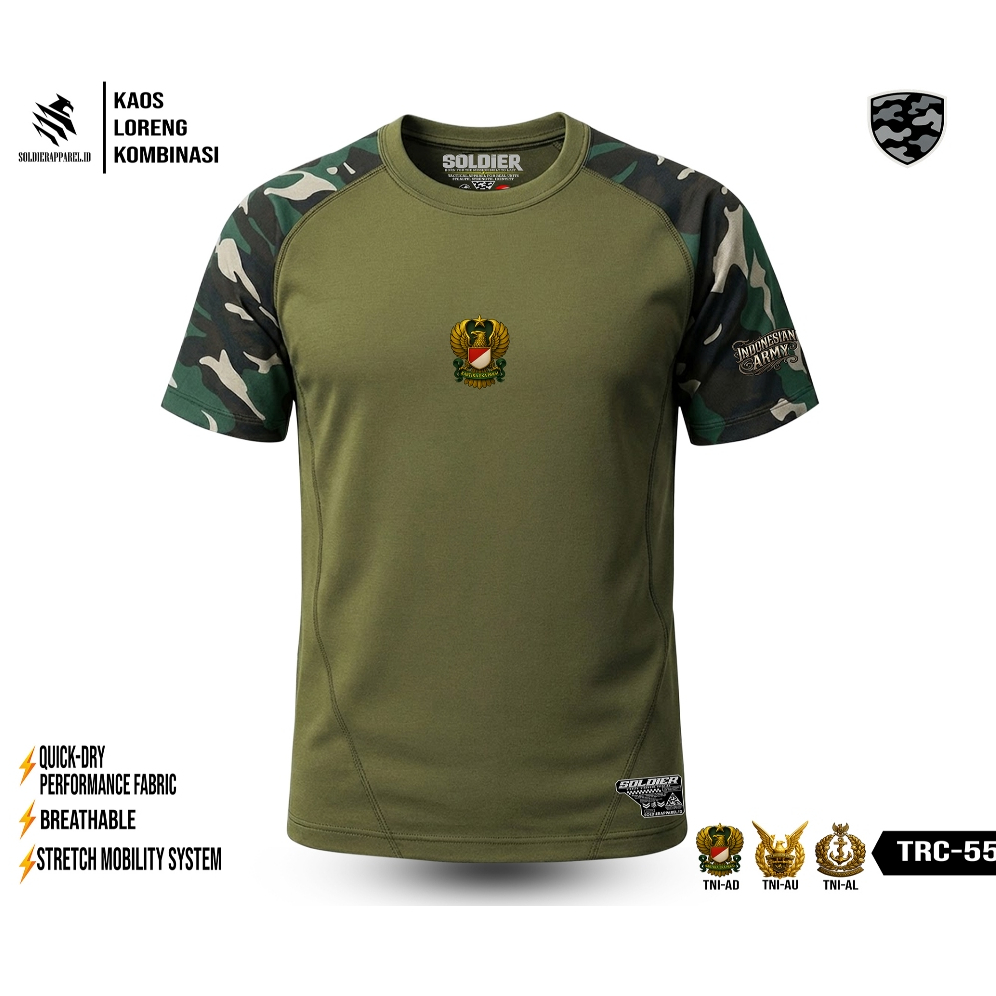 Kaos Loreng dryfit Kombinasi Hijau | Kaos Army | Indonesian Army – Camo Series Premium