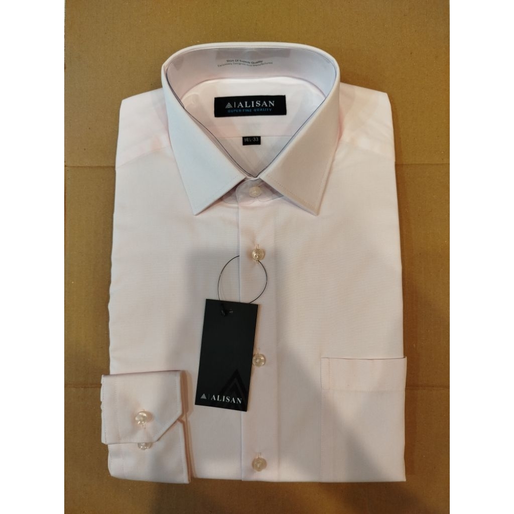 Alisan kemeja polos pink lengan panjang Reguler