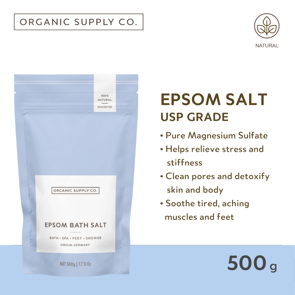 Organic Supply Co. Epsom Salt - Magnesium, Pure Mineral Relief for Bath & Spa, Garam Epsom Sumbatan 