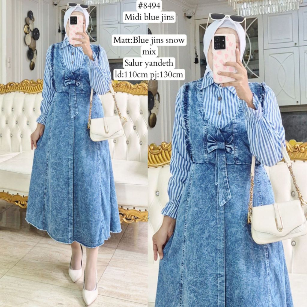 Dress Midi Blue Jeans #8494 – Stylish & Nyaman