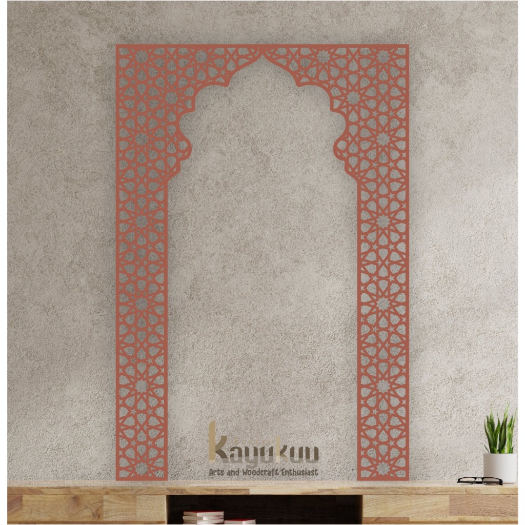 Kreasikayukuu Mihrab Mushola Minimalis Dekorasi Hiasan Dinding Mushola Cutting Plywood 3mm