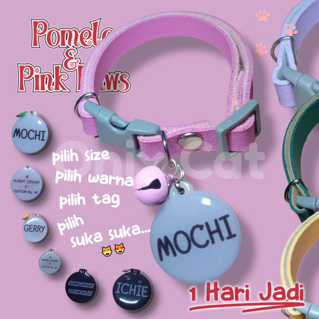 Kalung Kucing Custom Nama Unik Single Bell / Kalung Kucing Custom Nama Tali Kulit Sintetis Klik Sing