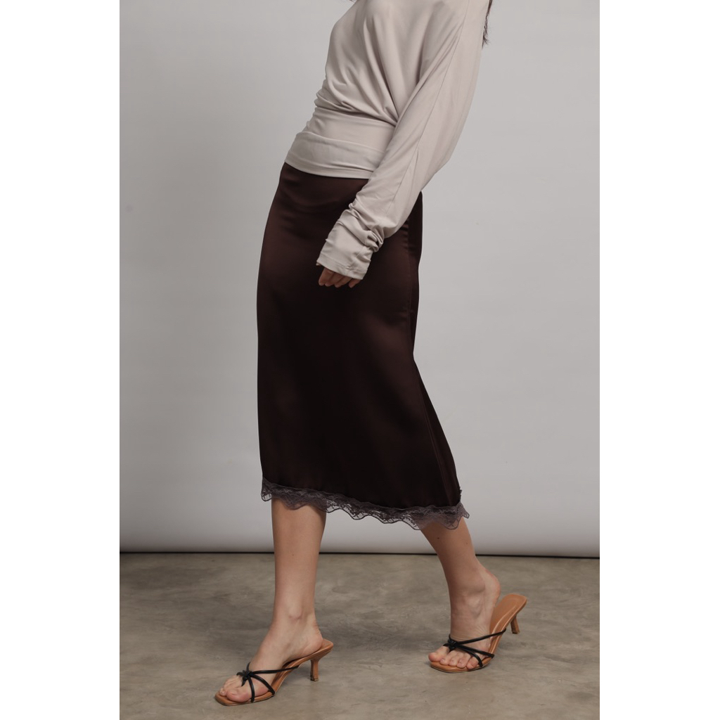 BEUBIE - Luna Lace-satin skirt - Midi Skirt - Satin Skirt