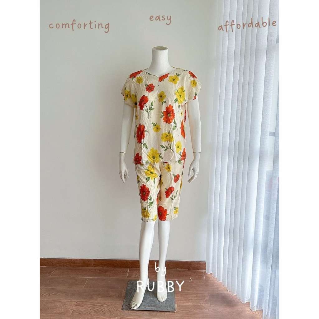 (RANDOM) SETELAN Baju Celana Santai Wanita Bahan Rayon Adem Motif Bunga Cerah