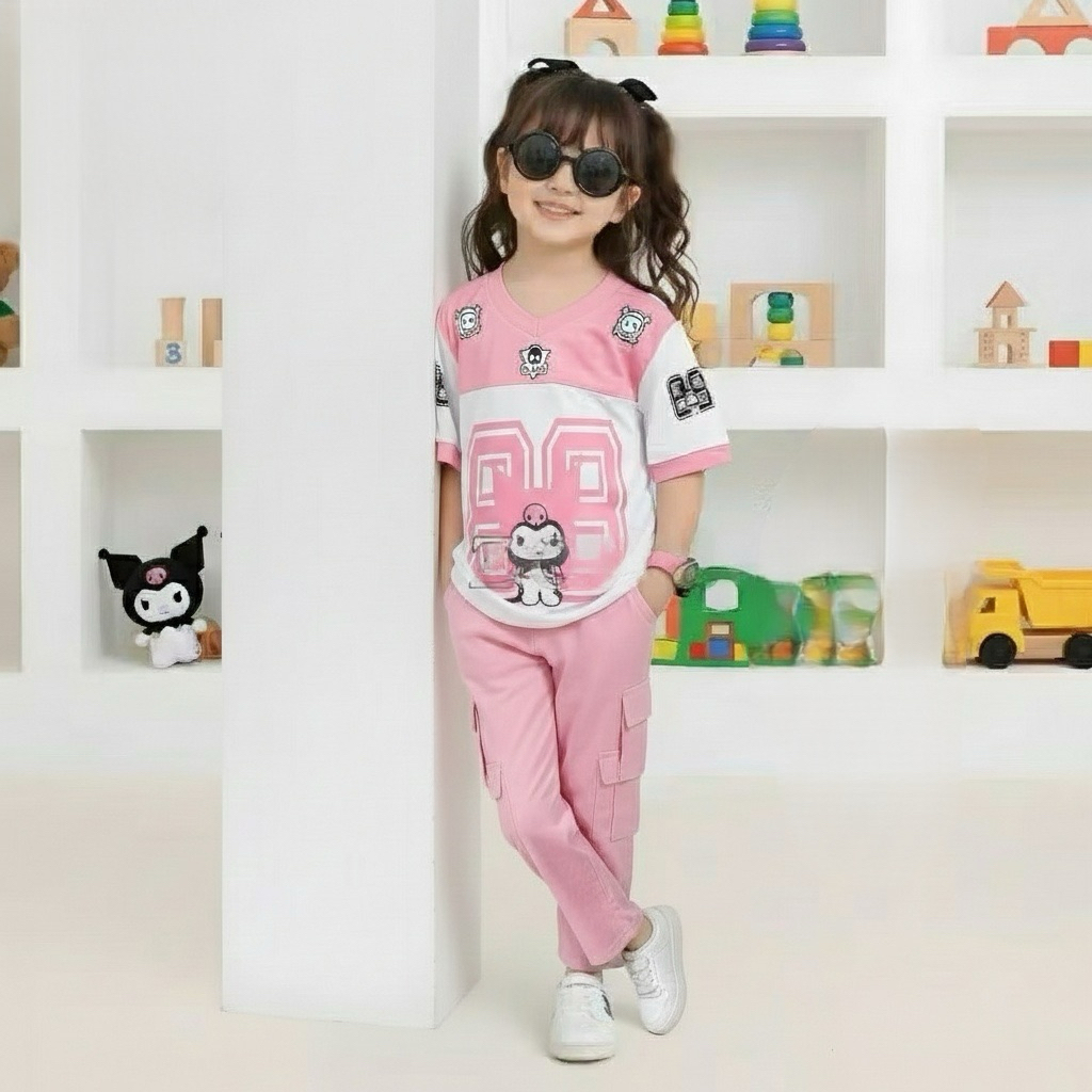 SETELAN ANAK PEREMPUAN VIRAL/ BAJU ANAK PEREMPUAN CELANA KARGO 2-12 TAHUN