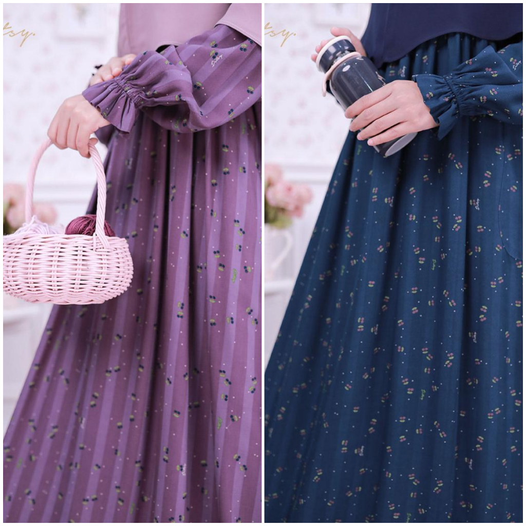 Ditsy Nightgown Gamis Muslimah Lacey Grape Lacey Navy Royal Viscose