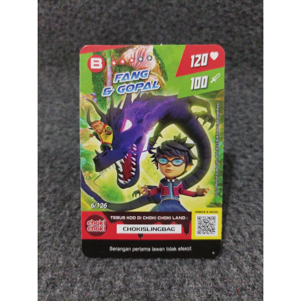 Kartu choki choki boboiboy monsta galaxy fang & gopal 6/126