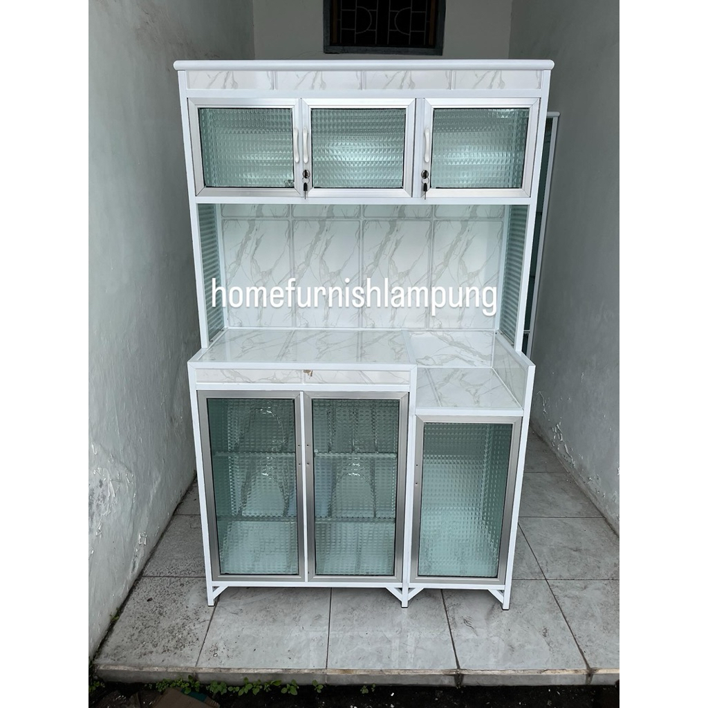 Rak Piring 3 Pintu Full Kaca Aluminium Tebal & Kokoh homefurnishlampung