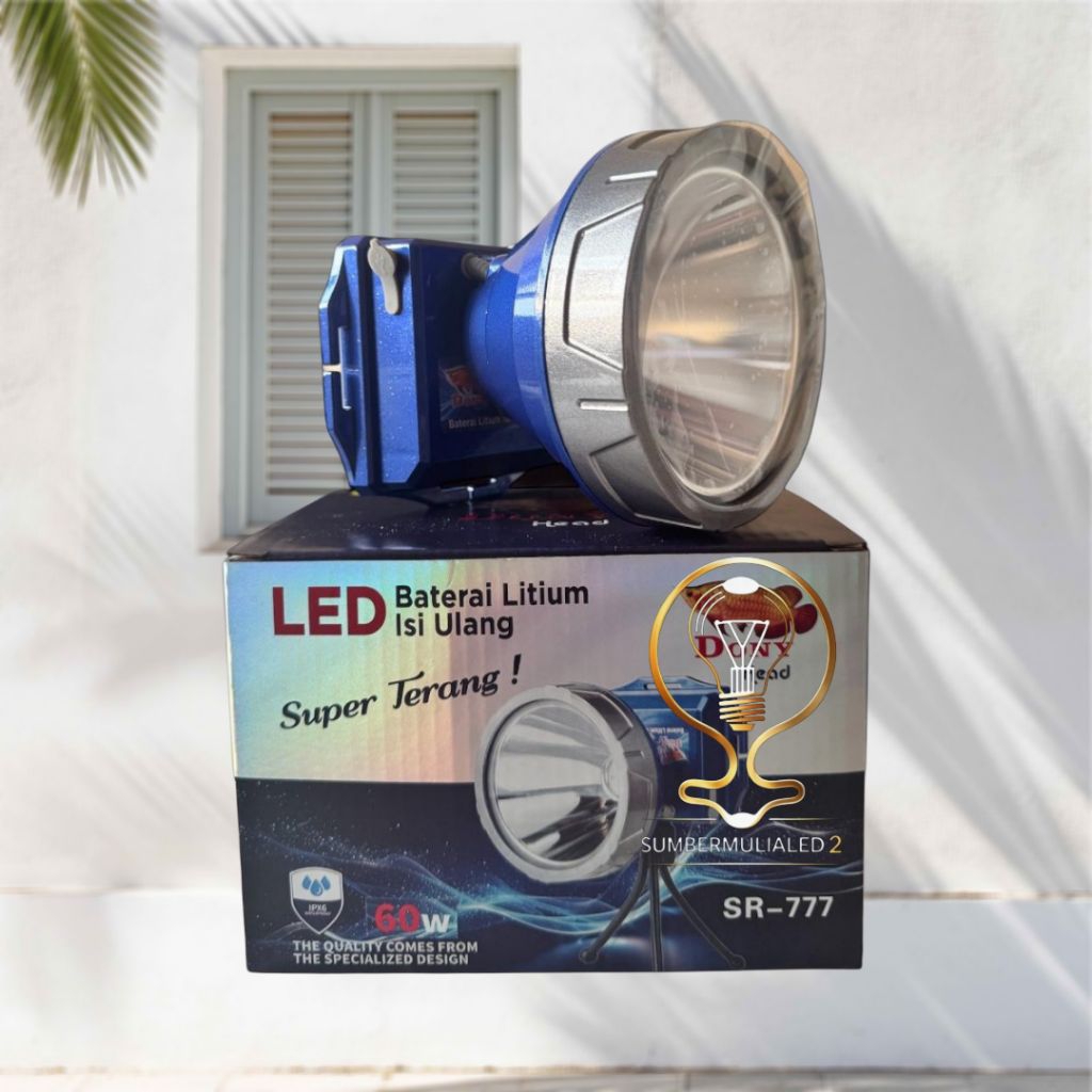 Dony Senter Kepala SR-777 60W Super Terang  | Kemasan Baru | Cahaya Putih / Kuning | HeadLamp 60 Wat