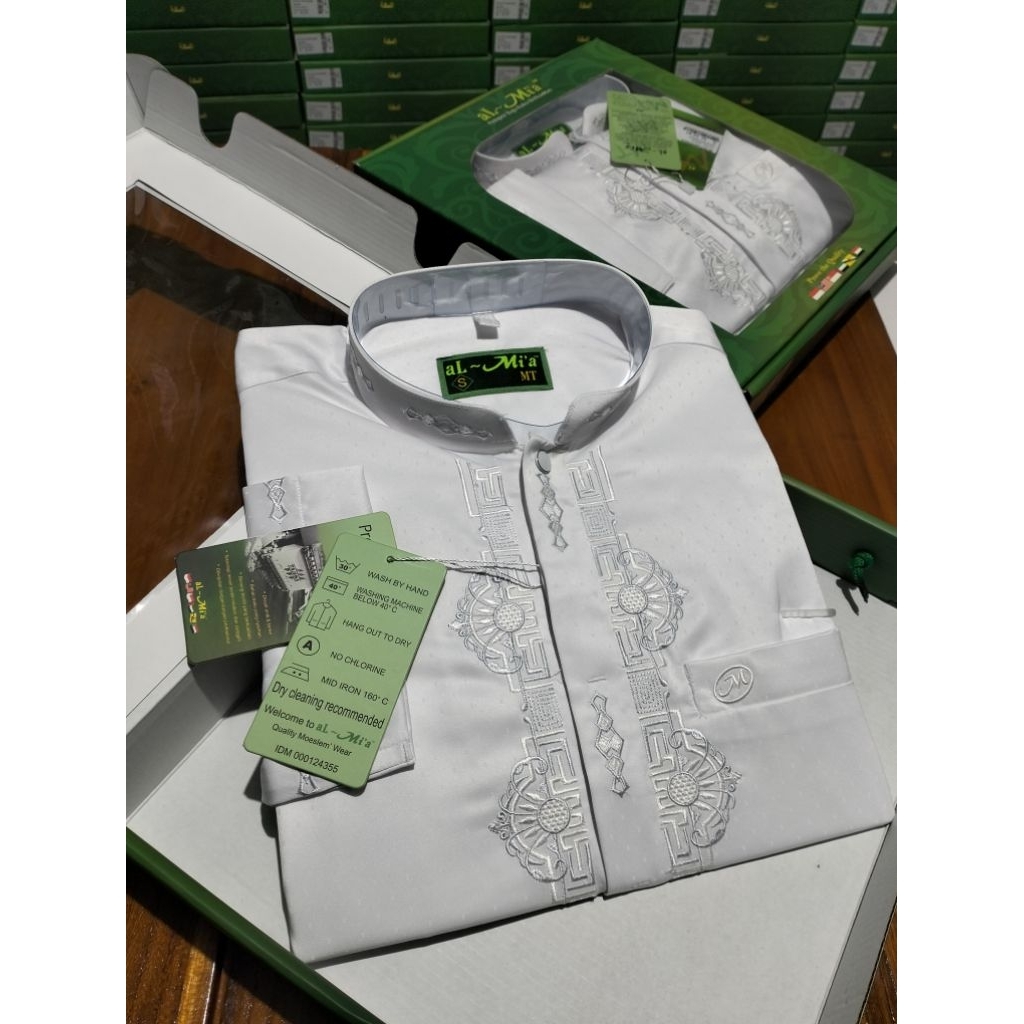 baju Koko almia putih lengan panjang polos 100% almia original