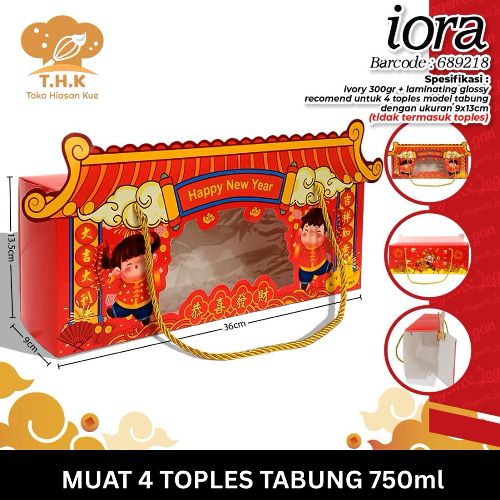 IORA - (1pcs) Box Kotak Kue Hampers Imlek isi 4 toples tabung jar 750ml