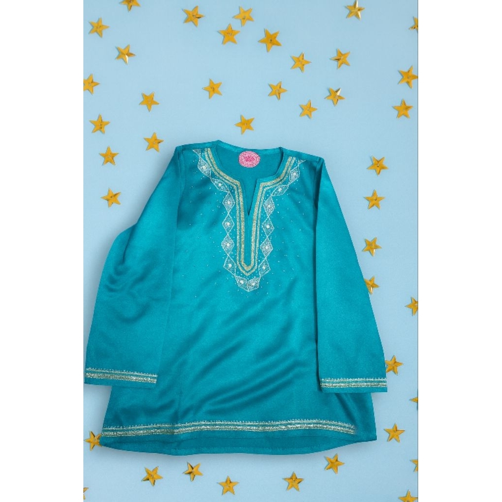 Baju Atasan Tunik Bordir Warna Biru Tosca A7