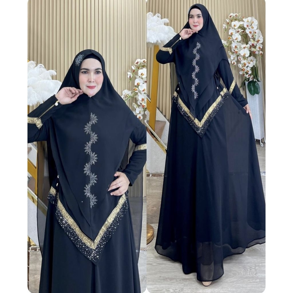 Gamis syar'i model terbaru rempel pita gold mewah
