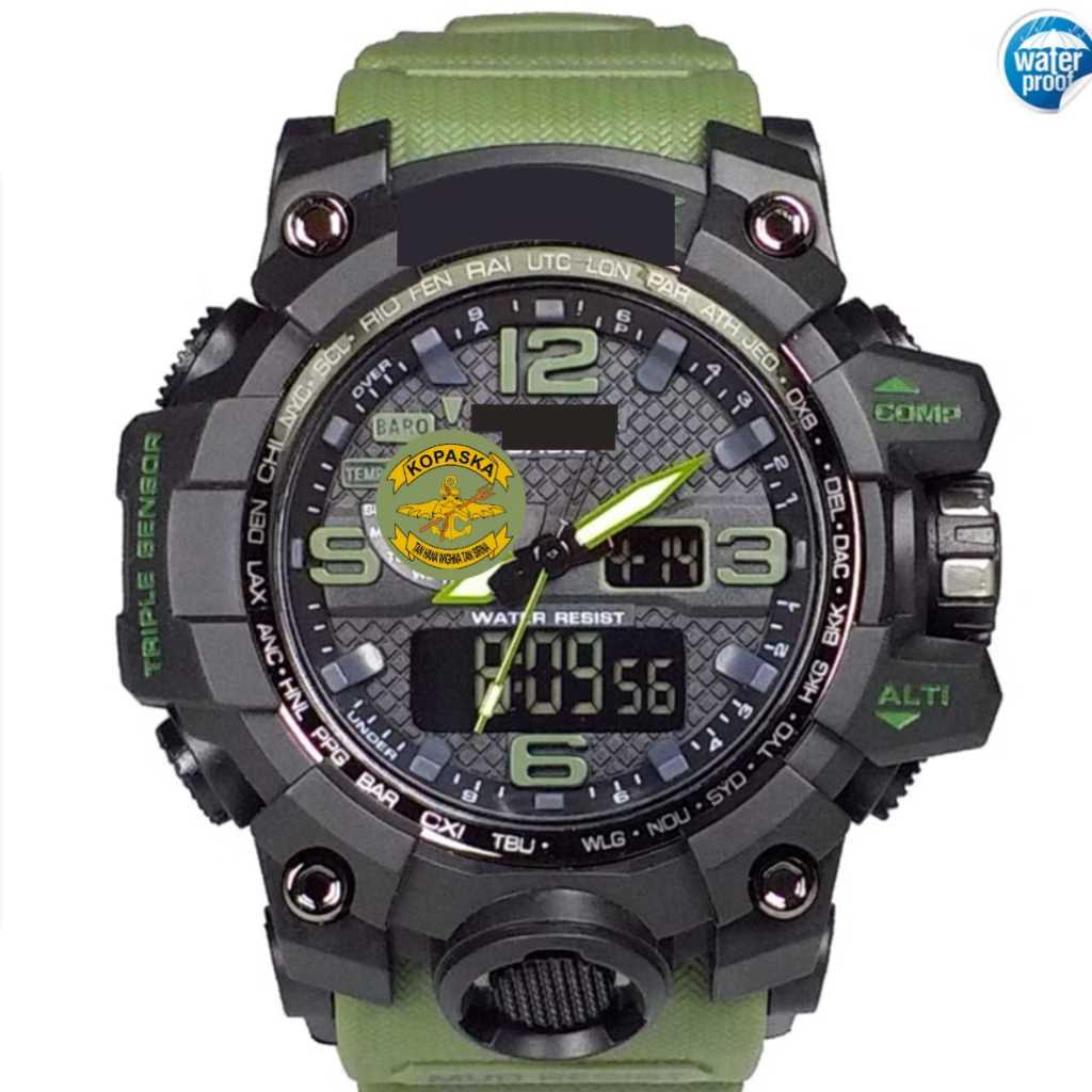 ORIGINAL Jam Tangan Pria KOPASKA TNI AL DIGITAL ANALOG DUAL TIME ANTI AIR HIJAU ARMY BIRU Keren Terb