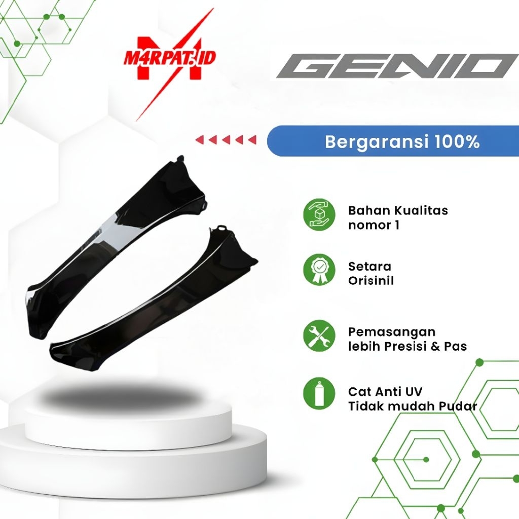 Cover R/L Front Sayap Tebeng Genio K0J Kiri Kanan Hitam Glossy Sayap Samping Body Tebeng Depan Honda