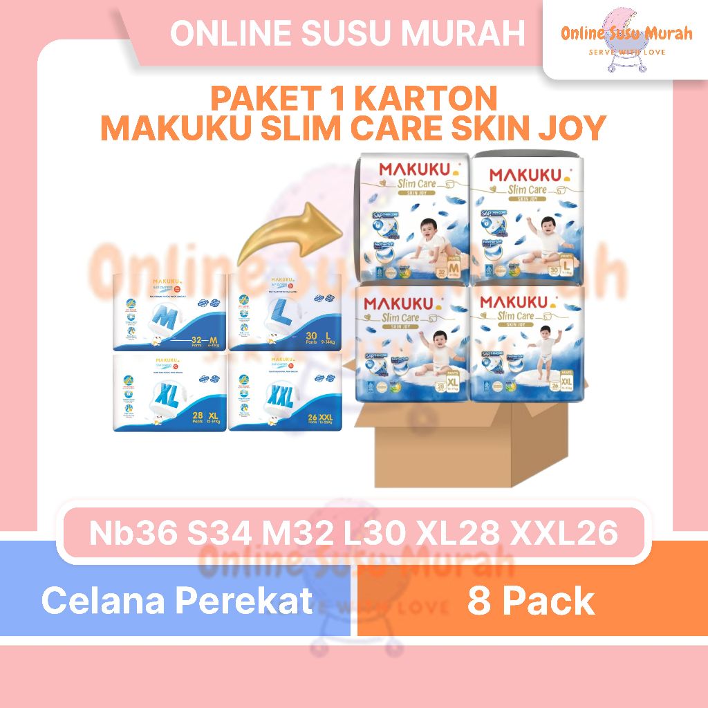MAKUKU SAP SLIMCARE 1 KARTON 8 BALL TAPE NB 36 S 34 PANTS M 32 L 30 XL 28 XXL 26 CELANA PEREKAT PPKS