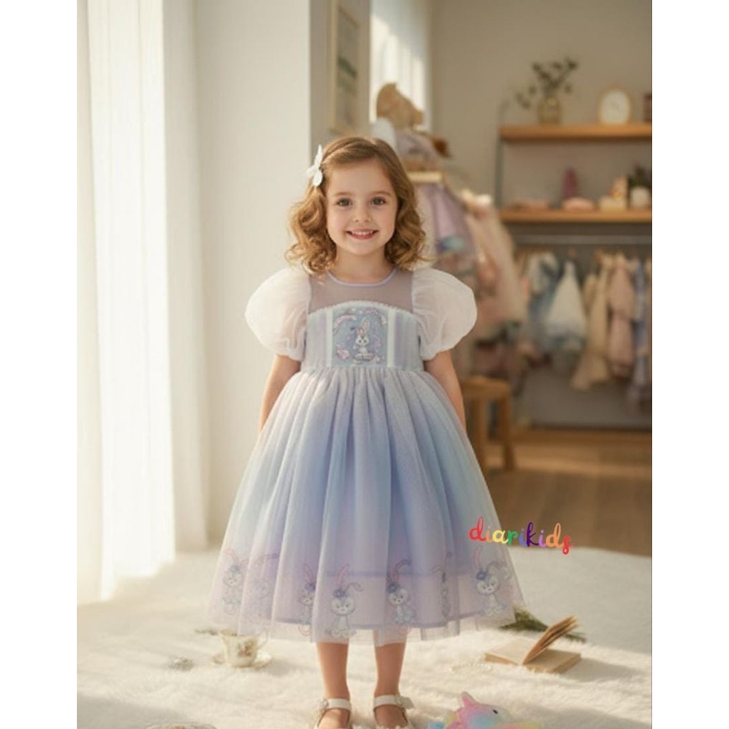 KD590 DRESS TUTU RABBIT LILAC IMPORT 5-7 TAHUN/DRESS ANAK/GAUN ANAK
