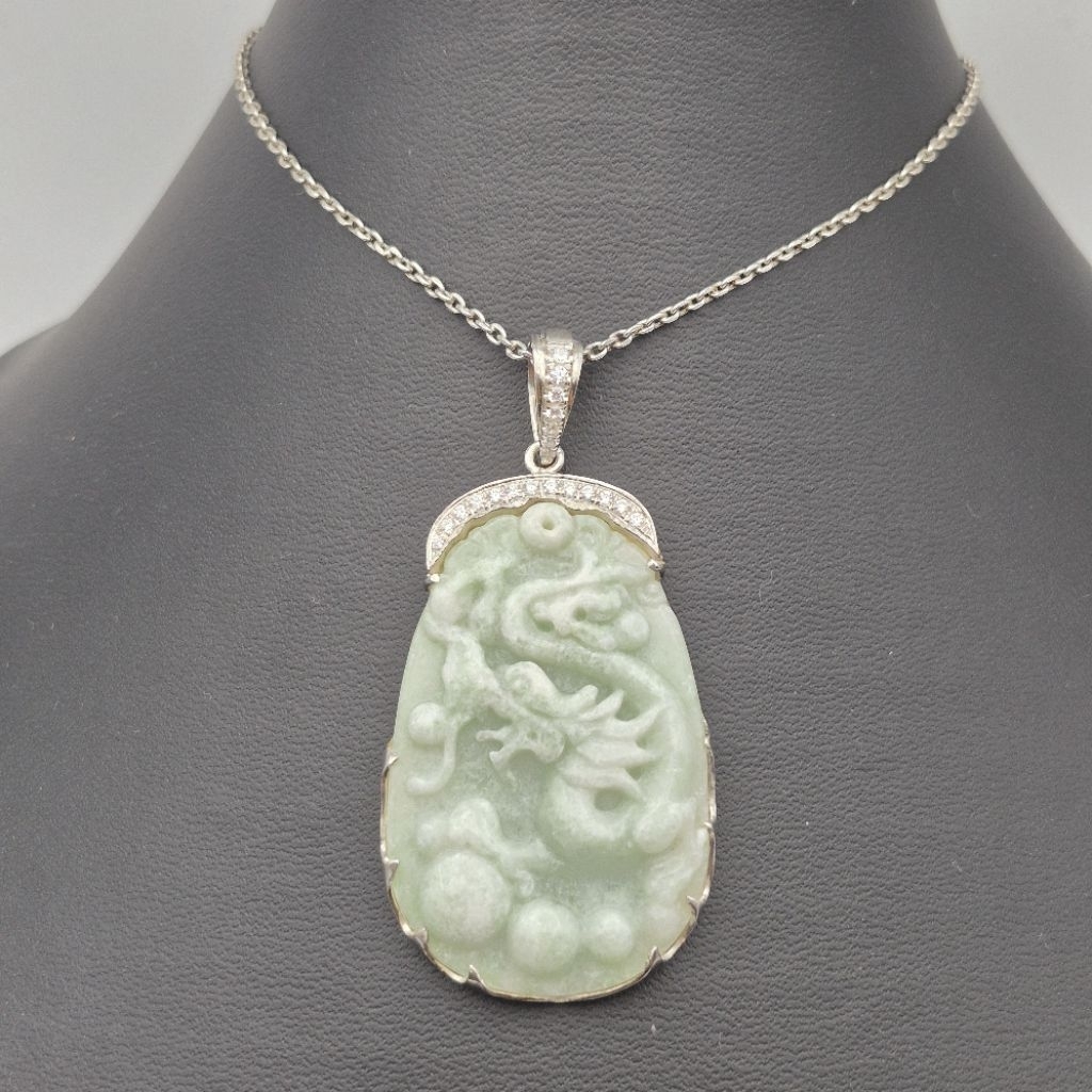 Liontin perak Natural Giok Burma Type A Dragon, natural giok burma type A dragon