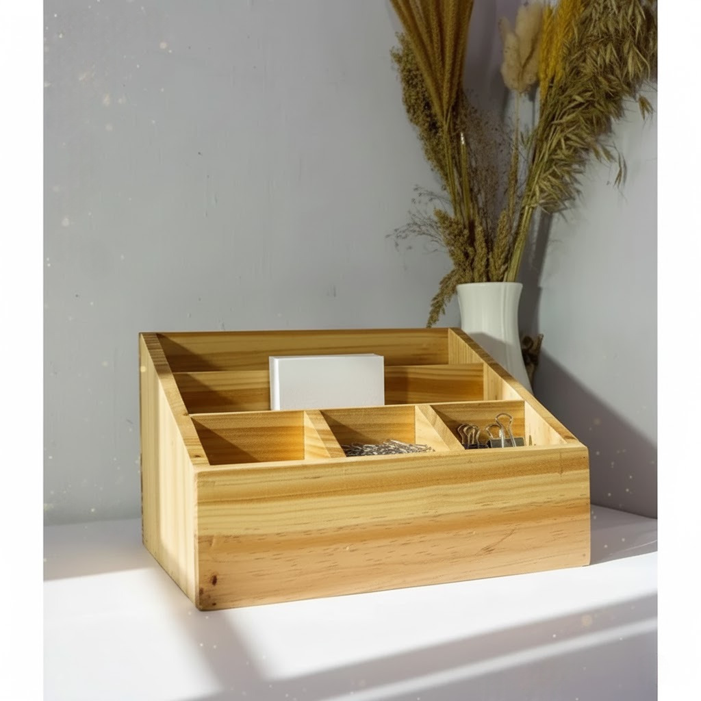 Rak Kayu Pinus Tempat Buku Pensil Alat Tulis Meja Belajar Serbaguna