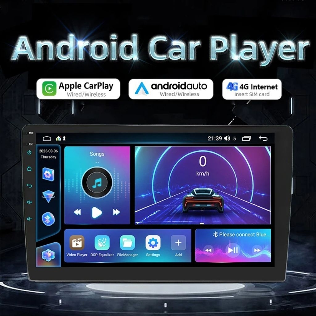 tape mobil head unit android 10 inch 4G Lte ram 64gb android auto dan apple car play power 60w x 4 b