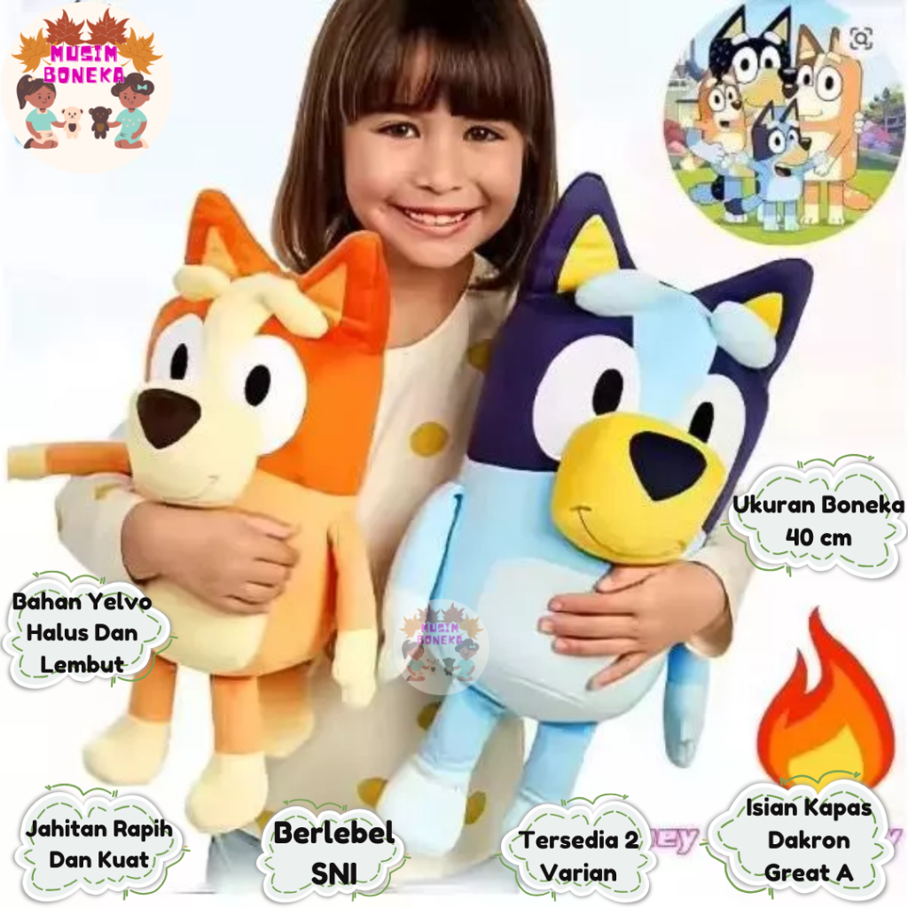 Boneka Bluey & Bingo 40 cm Family Cartoon Dog Stuffed Animals Halus dan Lembut Untuk Hadiah Anak