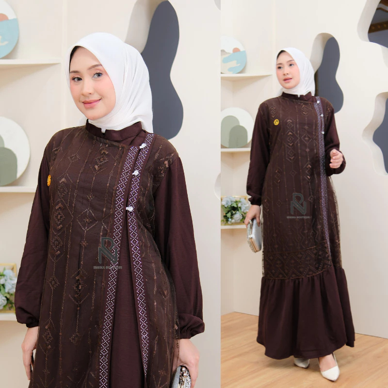 Gamis Brokat Elegan Pesta Muslimah Premium-Naura-Mahogany