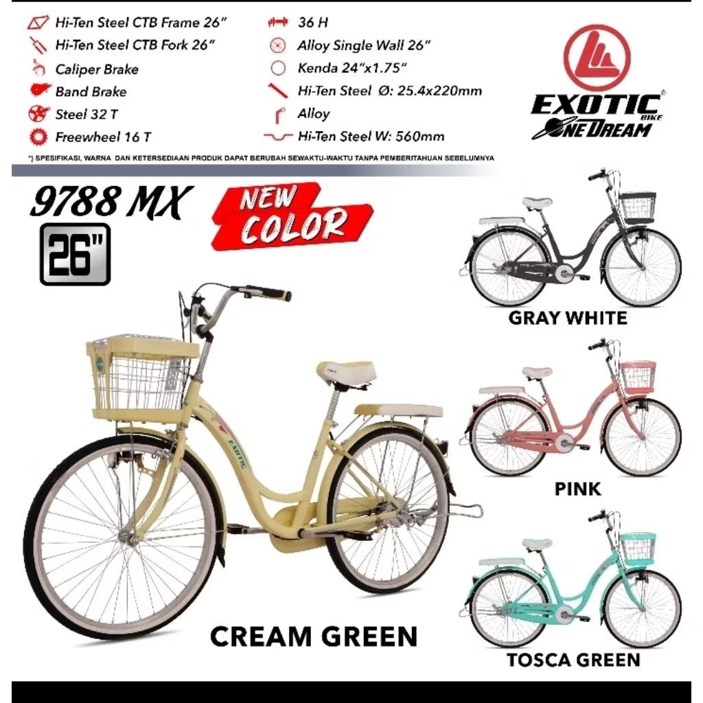 sepeda mini/city bike Exotic 26 inch 9788 MX keranjang new color